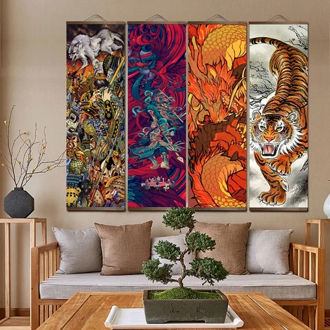 Современный скандинавский рисунок с драконом и тигром, рисунок на холсте, художественный постер на заказ, распылитель для гостиной, прихожей, подвесное украшение для рисования