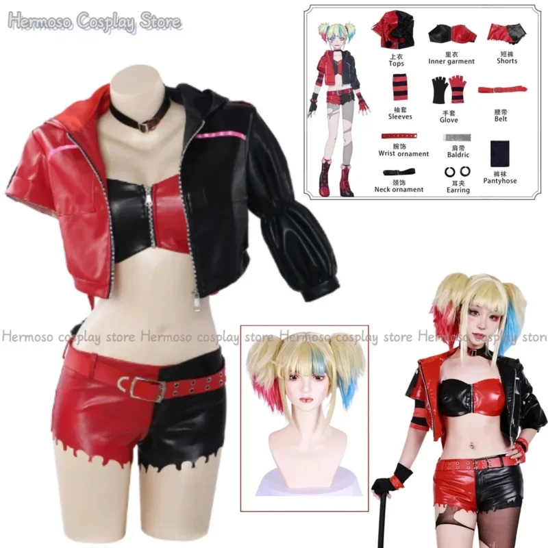 SN88 Harley cosplay costume anime joker girl patrol halloween set wig clown woman uniform % #2 @