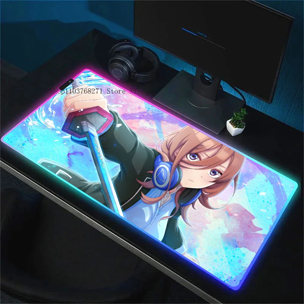 Фото Коврик для мыши Nakano Miku с аниме девушкой, размер XXL, RGB, игровые коврики для мыши, HD, черный цвет, аксессуары для геймеров большой №3