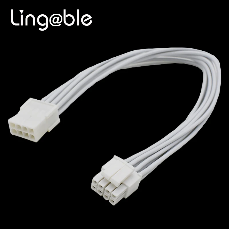 

Lingable Motherboard CPU 8pinFemale to 8P (4+4) Male Power Supply Extension Cable White Color 30CM 18AWG Tinned Copper wire