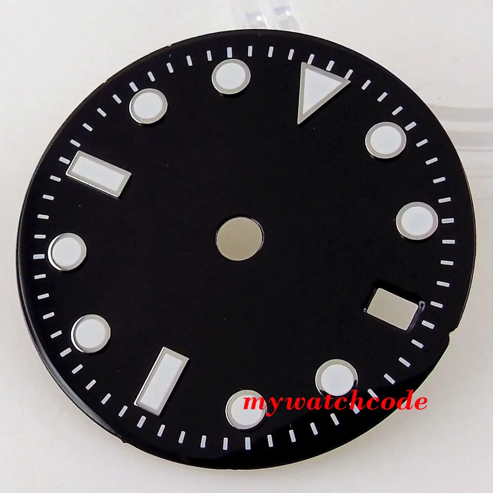 29mm Sterile Black Watch Dial Face Green Luminous Index Date Window Fit GMT NH34A Automatic Movement Accessories Parts - купить по