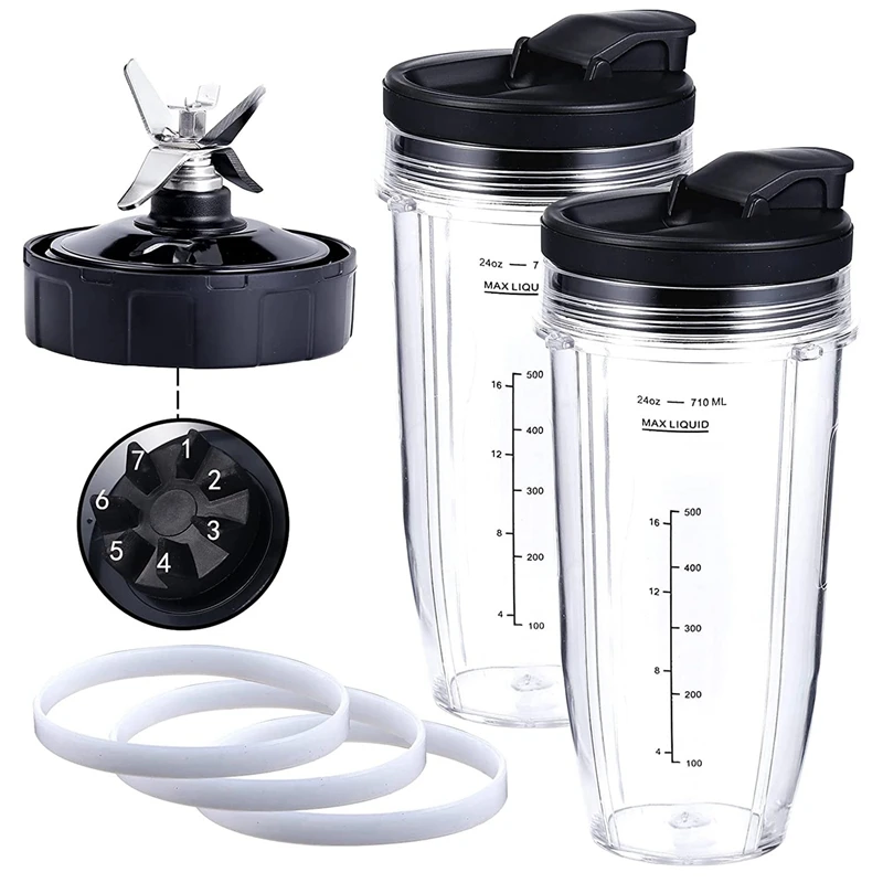 

Replacement Parts Set Fornutri Ninja For 900W/1000W BL Series, Include 7 Fins Extractor Blade,Cups,Flip-Top To-Go Lid