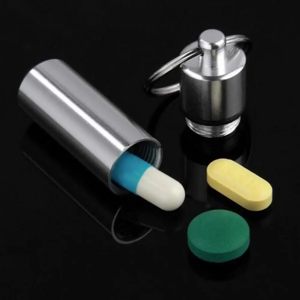 

Hot Sale Mini Capsule Aluminum Cans Keyring Portable Waterproof Medicine Key Chain Small Safe Travel Outdoor Convenient Pill Box