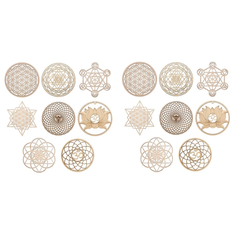 

16Pack 14Cm Wooden Wall Sign Flower Of Life Shape Coaster Wood Wall Art DIY Coaster Craft Making Geometry