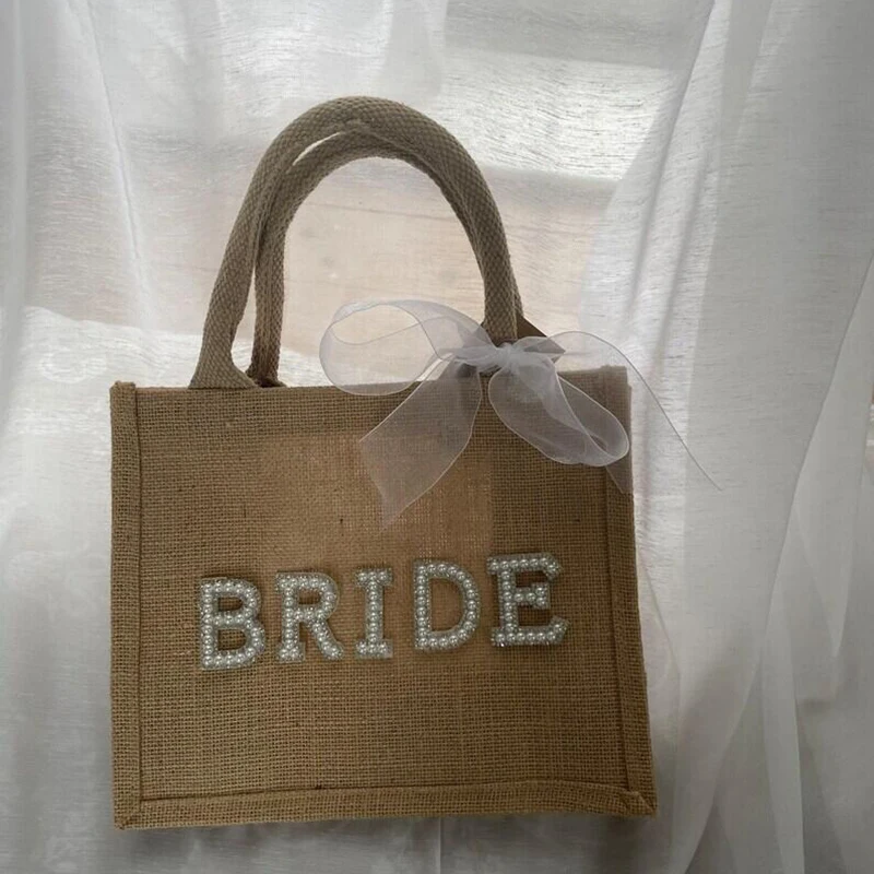 

Bride burlap bag Bridal Shower country rustic beach Wedding Engagement Honeymoon trip Bachelorette hen Party decoration Gift