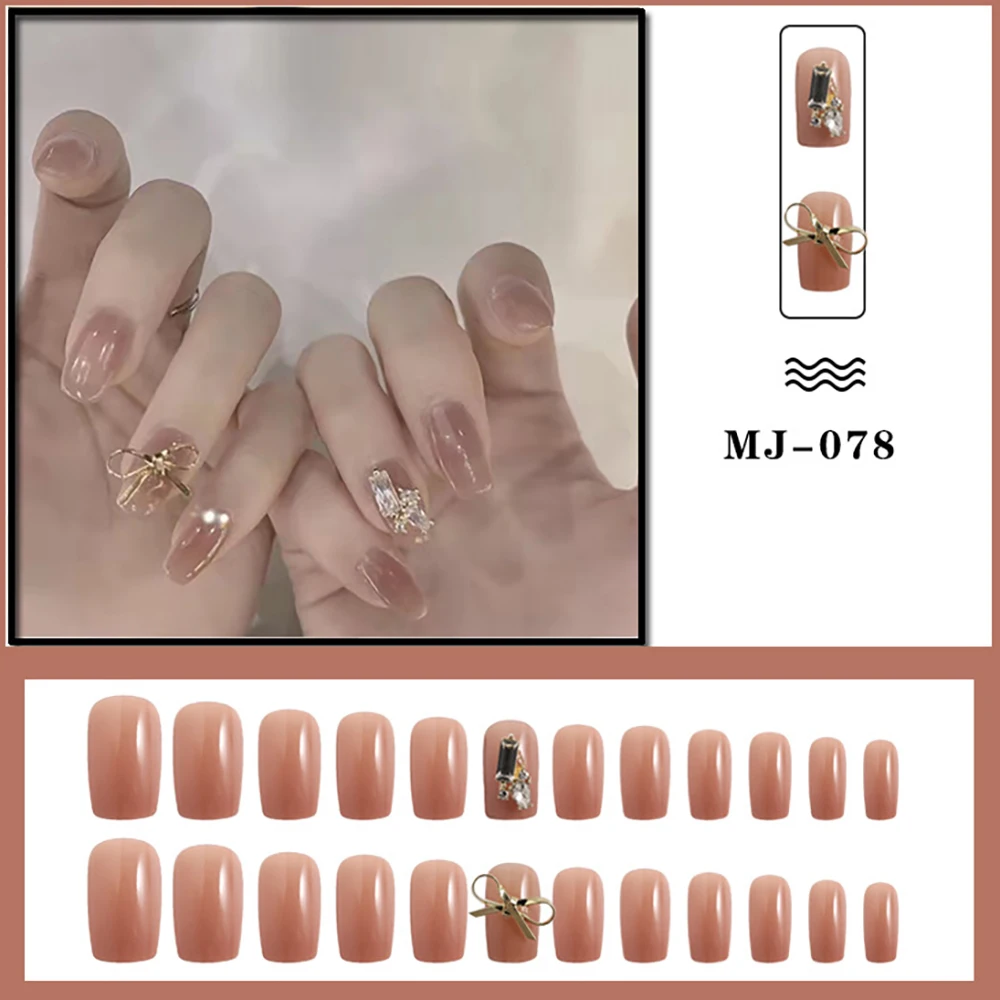 

24PCS Long Press on Nails Cute Pink Bow Design Fake Nails Full Coverage Nail Manicure Salon DIY Art Artificial Nails JAN88