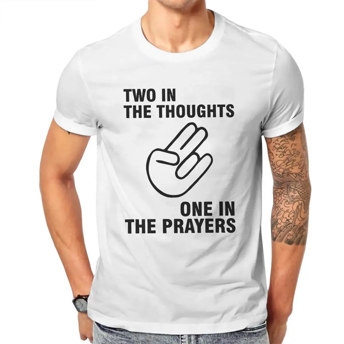 Two In The Thoughts One In The Prayers Men T Shirts Jesus Christian Tee Shirt Short Sleeve T-Shirt 100% Cotton Plus Size Tops