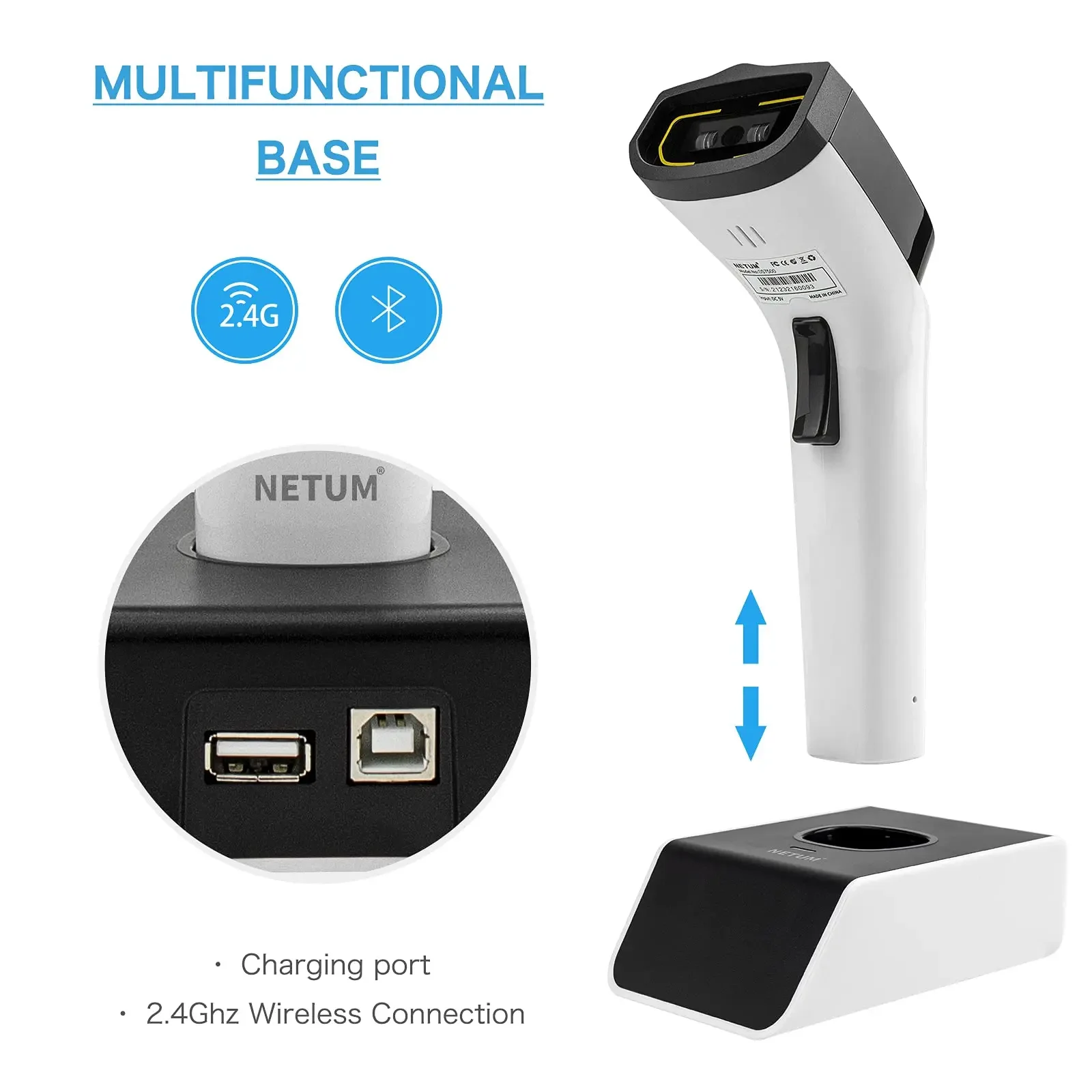 Фото NETUM DS8100 Blue Tooth 13,56 МГц HF NFC RFID 1D 2D беспроводной сканер штрих-кода №4