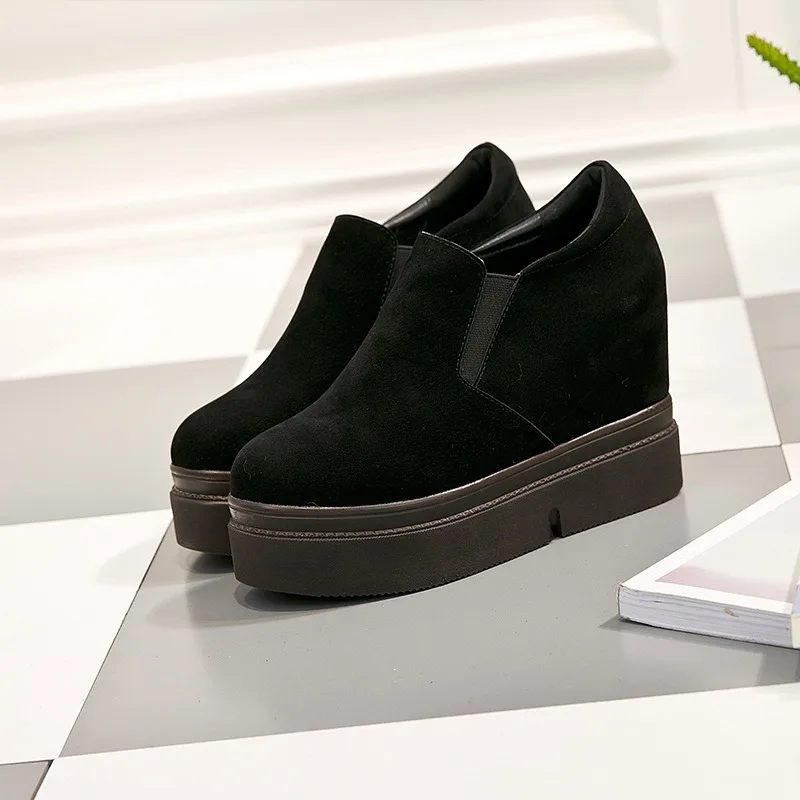 Кроссовки женские на платформе 10 см из микрофибры скрытом каблуке лоферы теплая