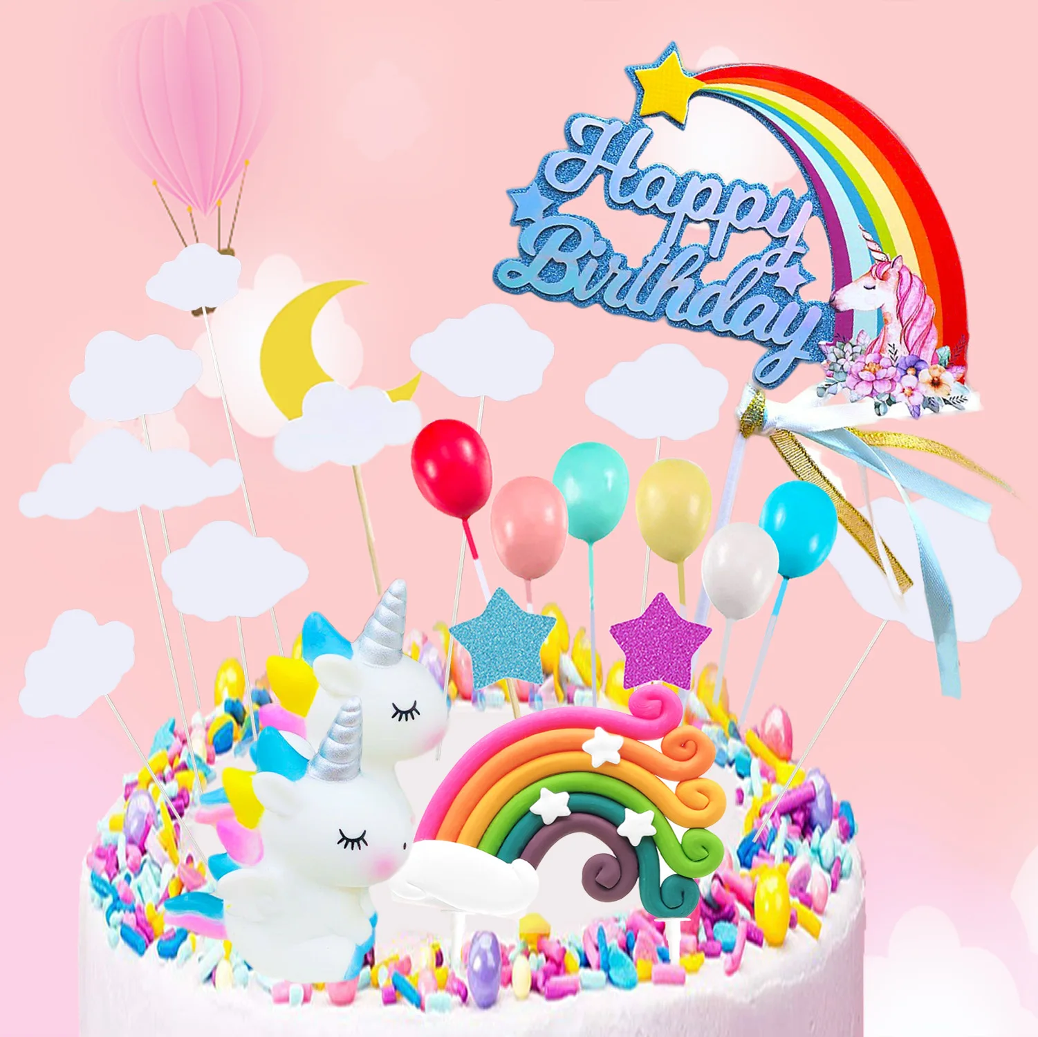 

Украшение для торта в виде единорога, облака, звезды, луна, радуга, лошадь, набор десертов для выпечки, единорог для девочек, вечеринка на день рождения, 21 шт.
