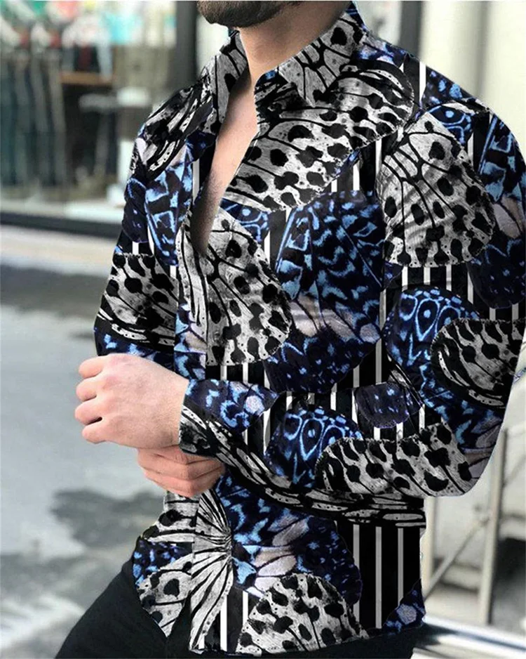 

Мужская Осенняя рубашка из полиэстера с длинным рукавом, повседневная мужская рубашка с принтом, мужской кардиган с отложным воротником на ...