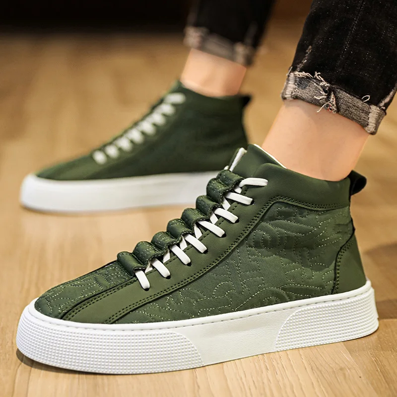 

Trendy Green Men High Top Shoes Autumn New Arrivals Men Platform Board Shoes Comfortable Anti-slip Men White Skateboarding Shoes