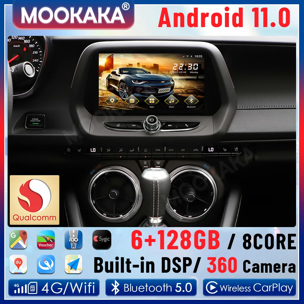 Автомобильный GPS-навигатор 2 Din Android 11 0 6 ГБ + 128 для Chevrolet Camaro 2016-2022 мультимедийный