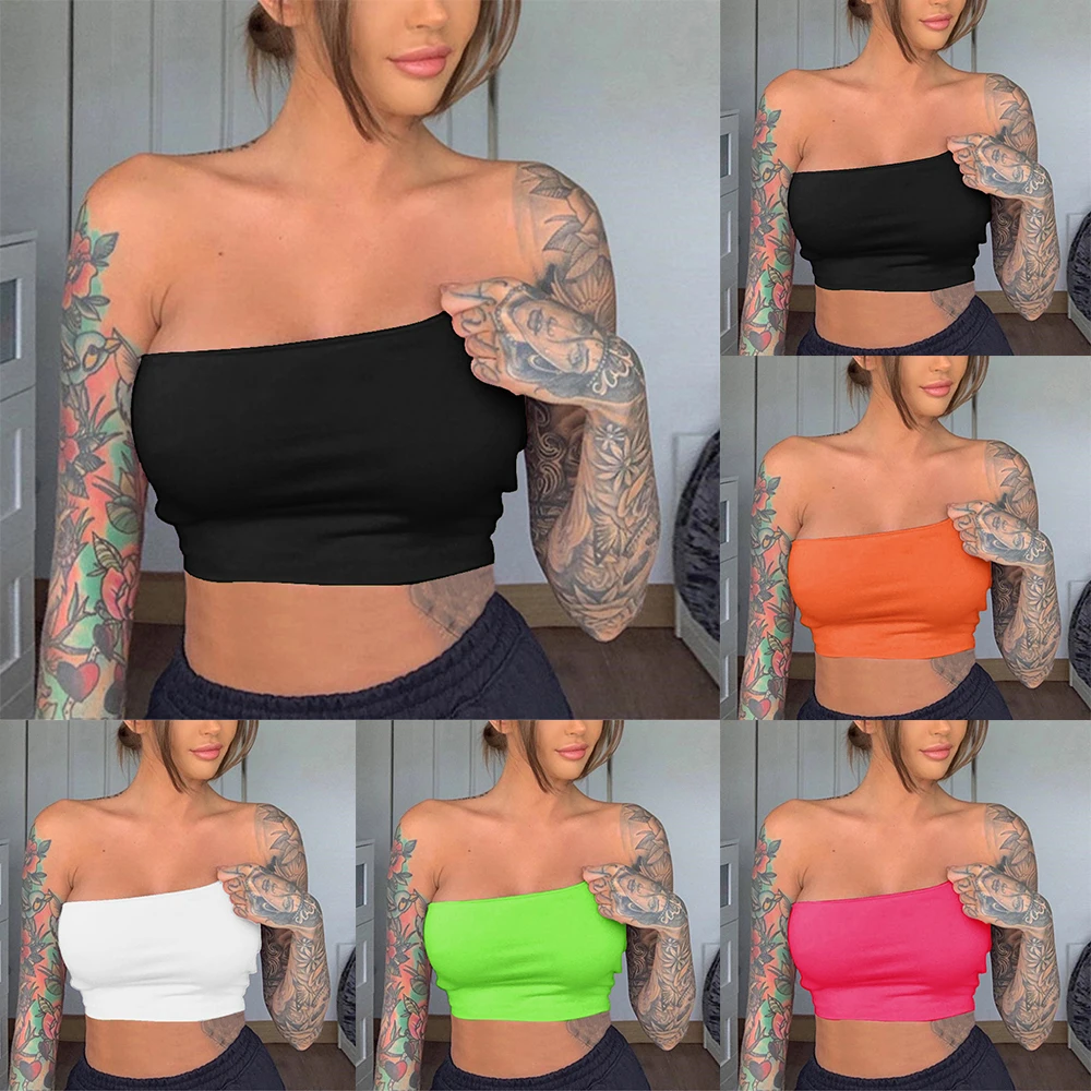 

Women Sexy Solid Breathable Strapless Bandeau Stretch Vest Commuter Crop Tops Commuter Top Casual Lingerie Vest Bra