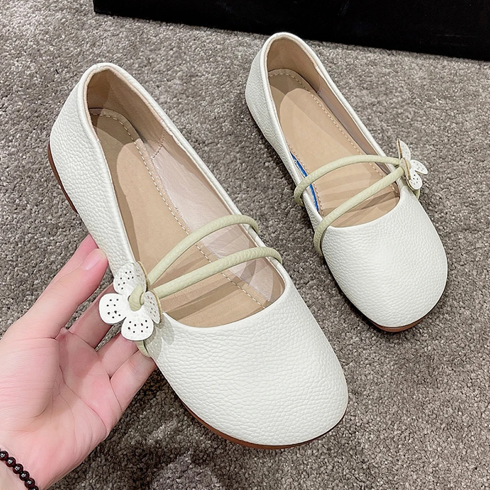 Mary Jane shoes women 2023 summer new all-match flat shoes grandma shoes round head bean shoes single shoe women