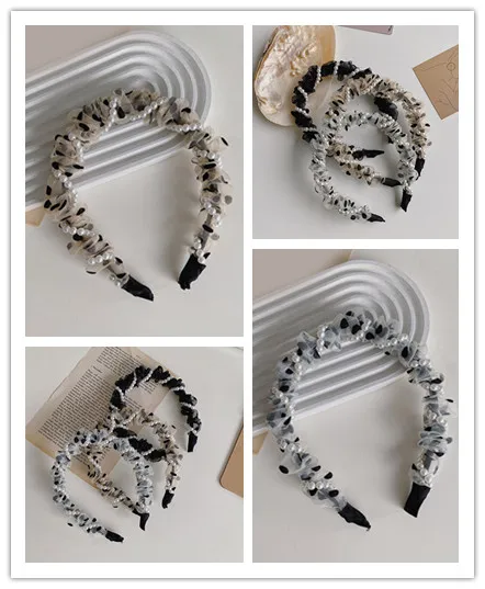 

Korean Version New Wave Point Folds Pearl Headband Woven Winding Hair Bundle Mesh Fine Edge Hair Cave Wash Face Hair Accessories