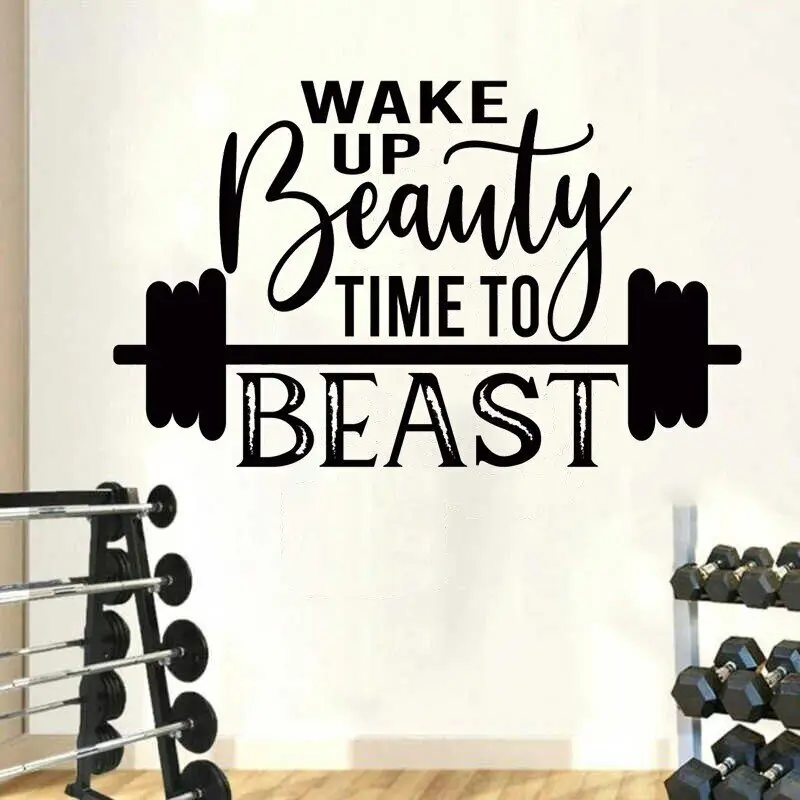 

Wake Up Beauty Time To Beast Quotes Wall Stickers Removable Vinyl Decals for Gym Motivational Home Decoration Murals HJ1553