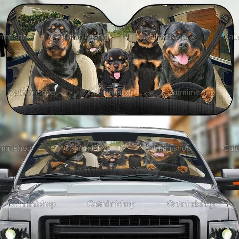 

Rottweiler Family Car Sun Shade, Funny Rottweiler Sunshade, Rottweiler Decor Car, Car Shade, Car Sun Protector, Gifts For Her LN
