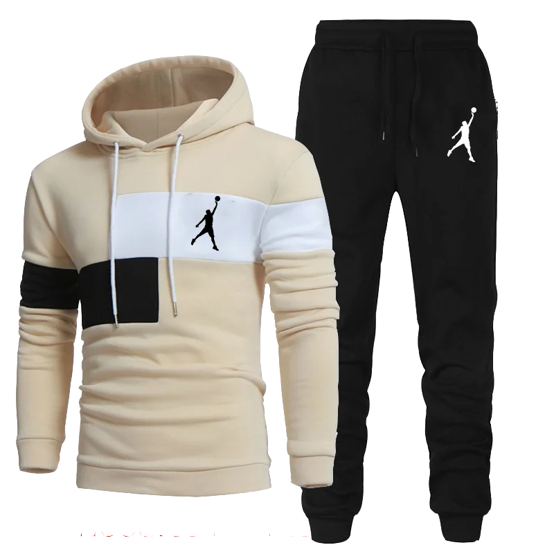 

Mens Tracksuit Hooded Sweatshirts and Jogger Pants High Quality Gym Outfits Autumn Winter Casual Sports Hoodie Set Streetwear