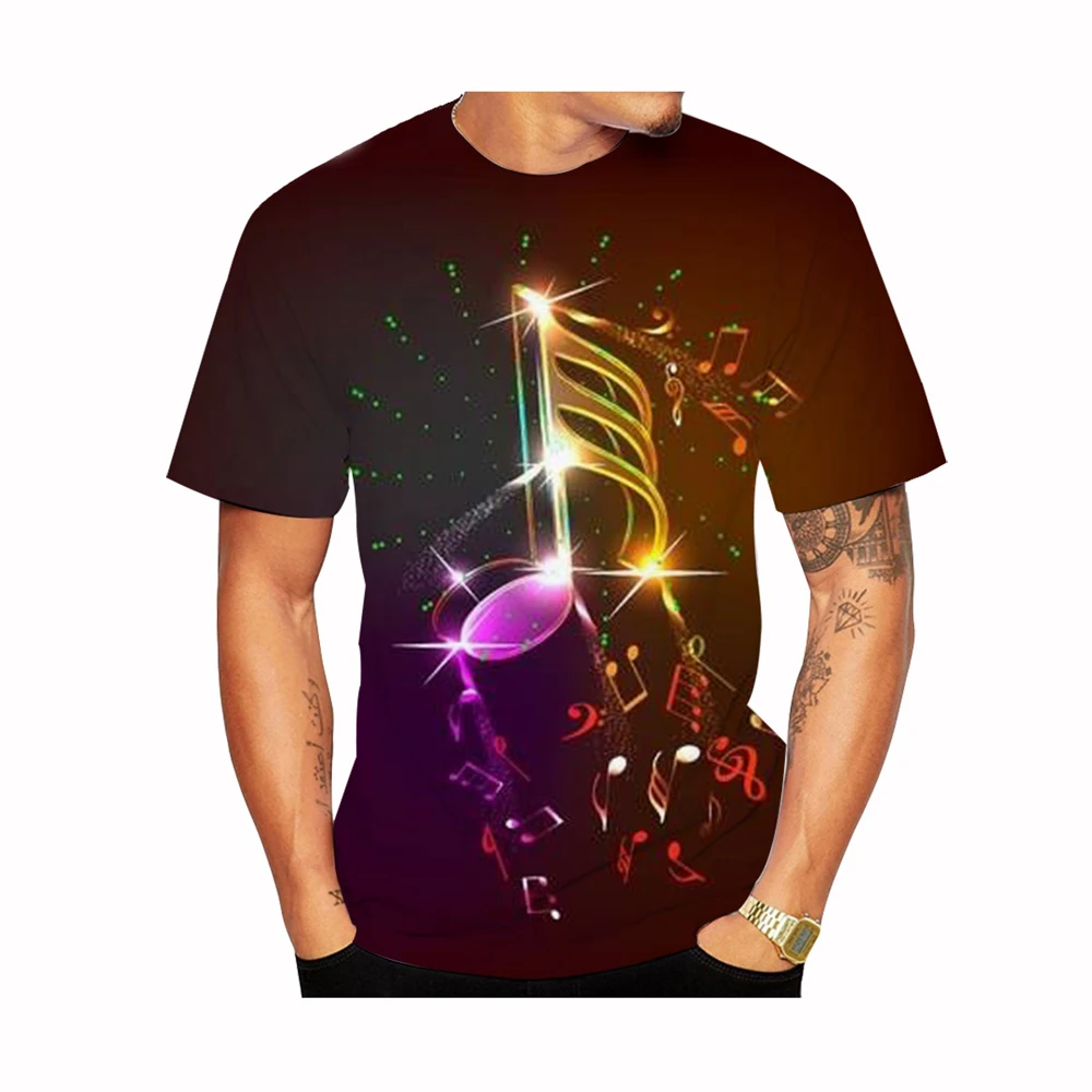 

New Men's Music Element Graphic 3D T-Shirt Street Hip-Hop Trend Short Sleeve Top Round Neck Casual Personality Short Sleeve Tees