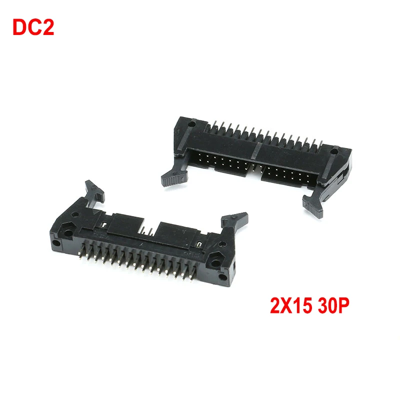 Прямая игла DC2, 10 шт., 2,54 мм, 30P, двухрядный 2x15 крюк, звуковой гнездо, коннектор, шаг 2,54 мм для плоского ленточного кабеля, разъем IDC