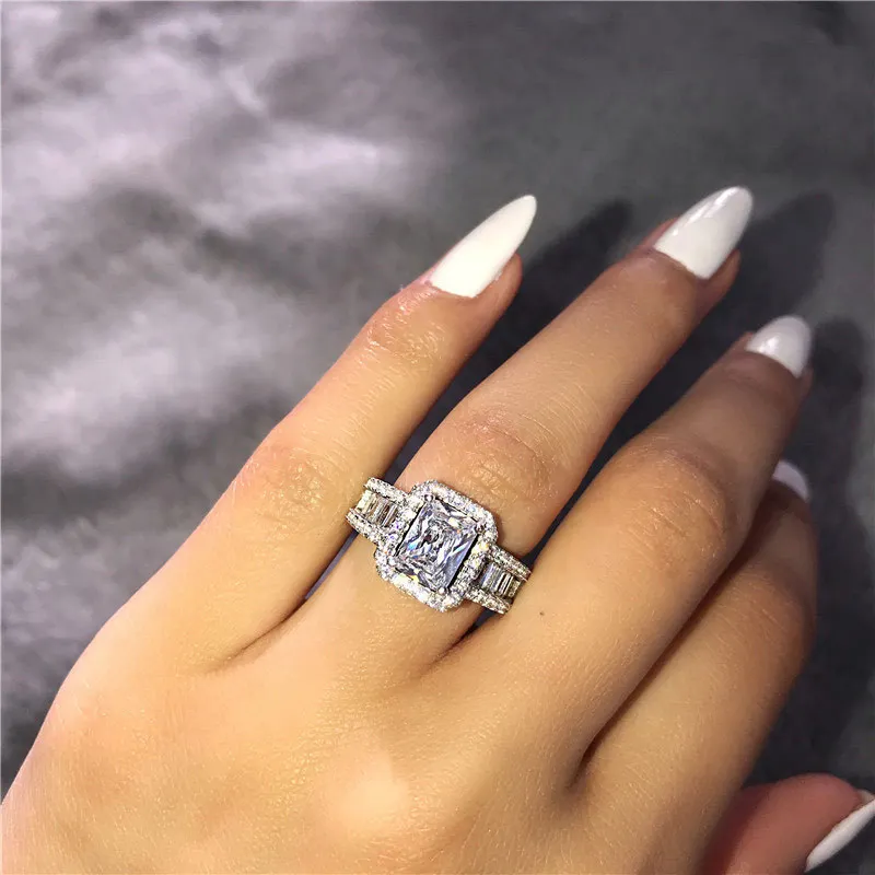

ZHIXUN Suqare Stone Zircon Silver Color Ring Jewelry Engagement Wedding Band Rings for Women Trendy Accessory