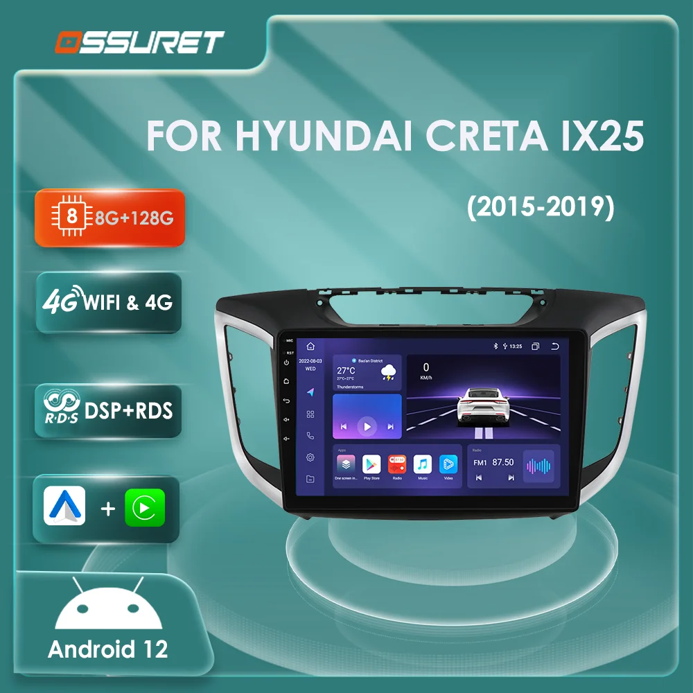 2din Android 12 Car Radio Multimedia Video Player for Hyundai Creta Ix25 2015-2019 Navigation GPS Stereo 4G Carplay Autoradio