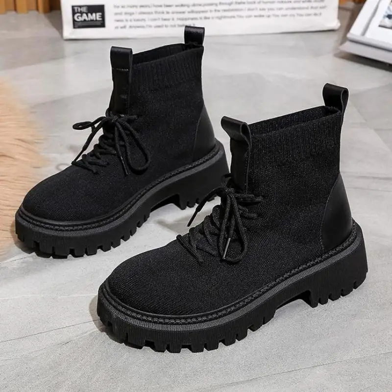 

Женские осенние мотоциклетные ботильоны на толстом каблуке с круглым носком Модные женские ботинки Ytmtloy 2023 пикантная эластичная ткань