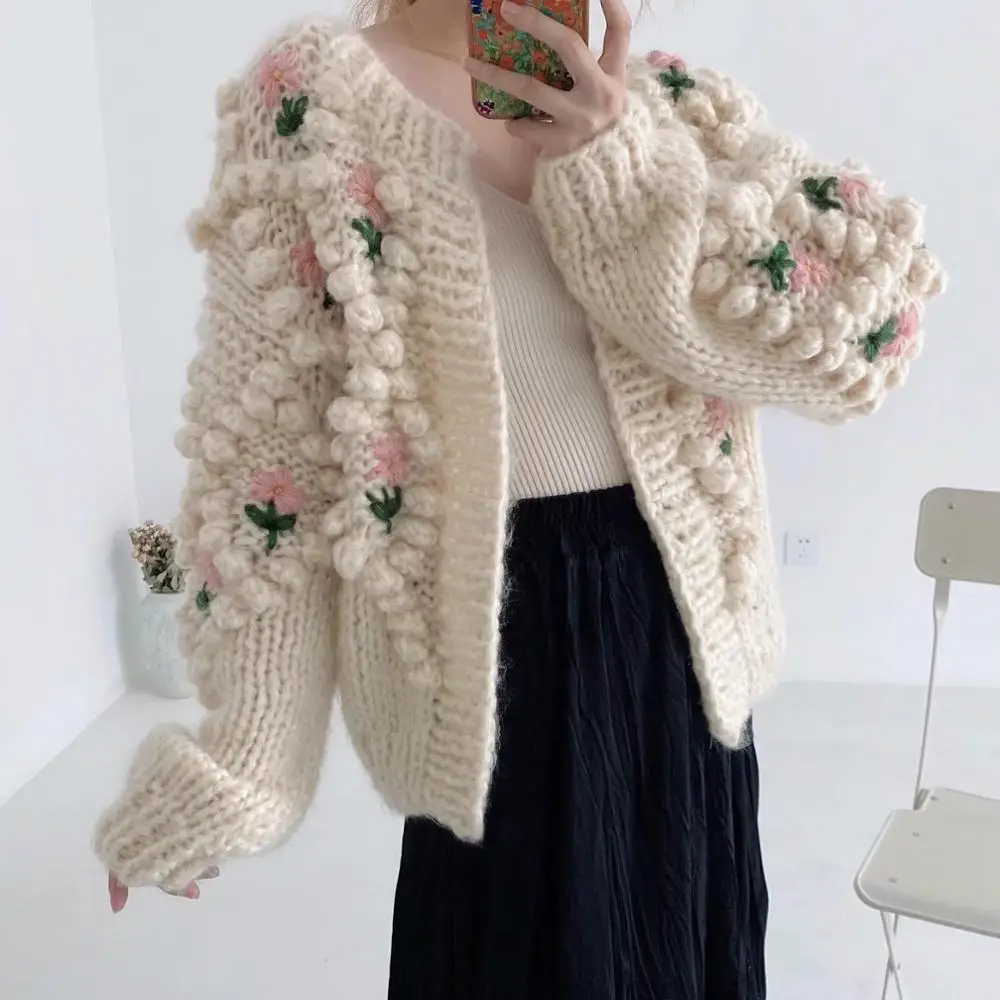 embroidery Knitted Sweater 2022 Female Clothing Women Cardigan Befree Harajuku Flower Pull Femme knitwear