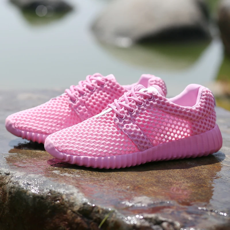 Breathable Running Shoes Women White Non-slip Mesh Sneakers Outdoor Lace-up Tennis Fashion Sports Shoes Free Shipping Size 35-43