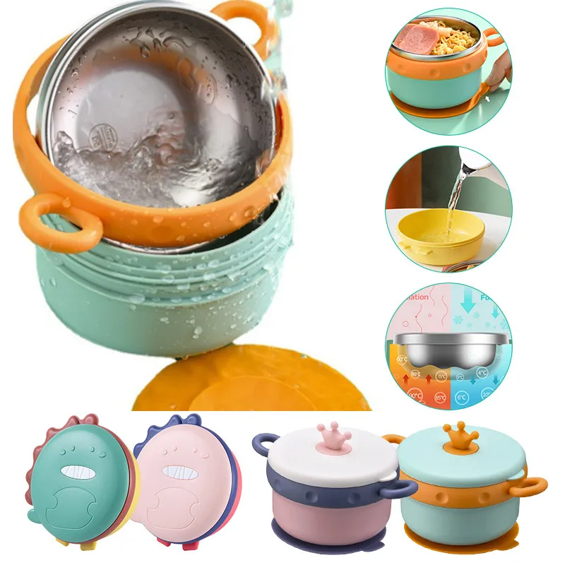 

Детская чаша из нержавеющей стали с основанием на присоске, термоизоляционная чаша, обеденная тарелка, набор для кормления ребенка без бисф...