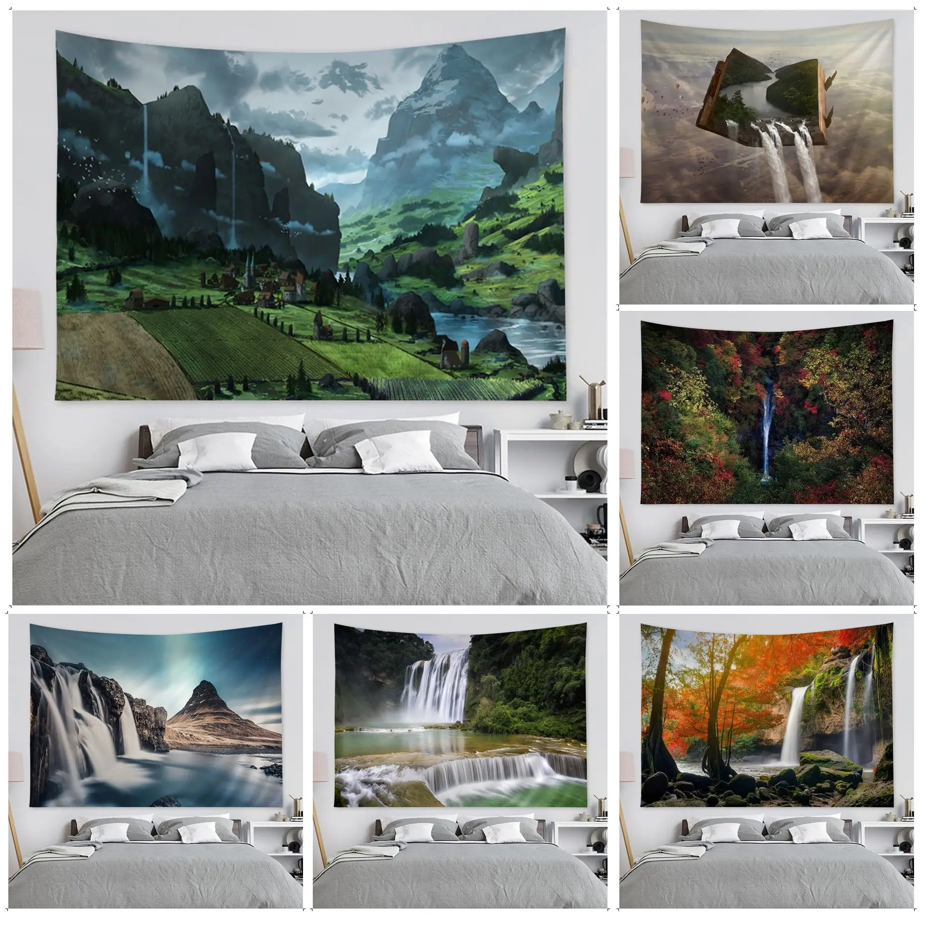 

Alpine Waterfall Cartoon Tapestry Home Decoration Hippie Bohemian Decoration Divination Wall Hanging Home Decor