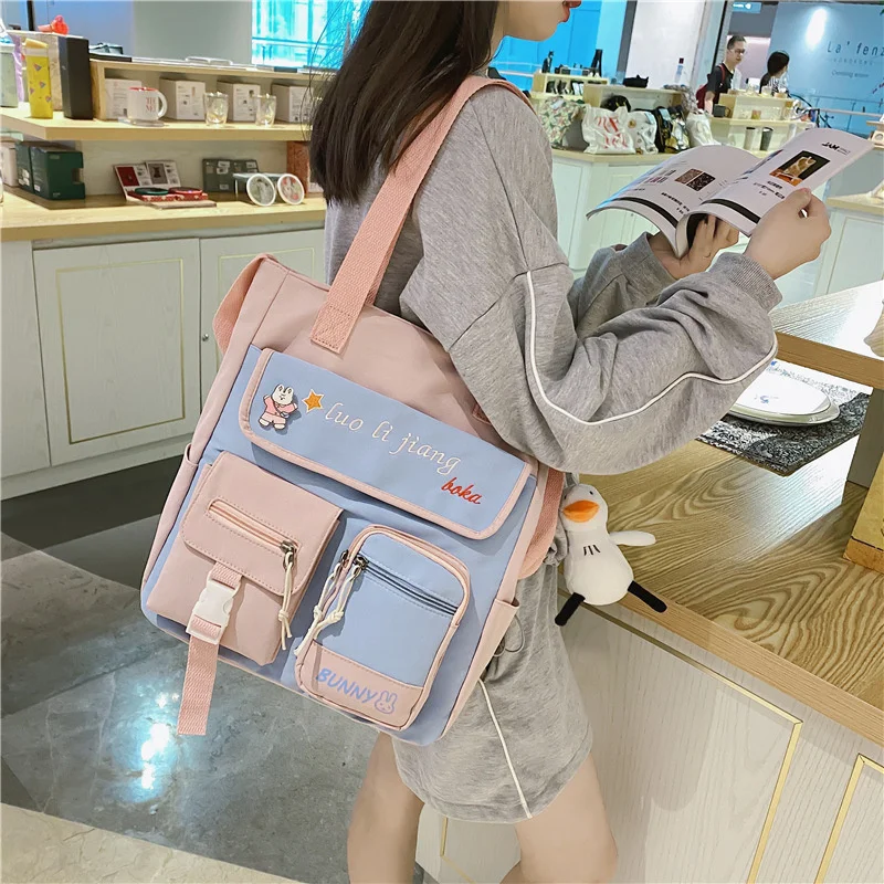 

Сумка-тоут женская на плечо, нейлоновый вместительный саквояж кросс-боди в стиле пэчворк, школьный портфель для девочек-подростков