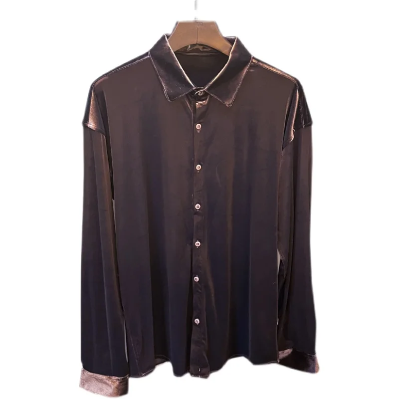 Luxury Velvet Men's Shirts Autumn Long Sleeve Vintage Casual Shirt Streetwear Tops Social Nightclub Male Clothing Homme Chemise