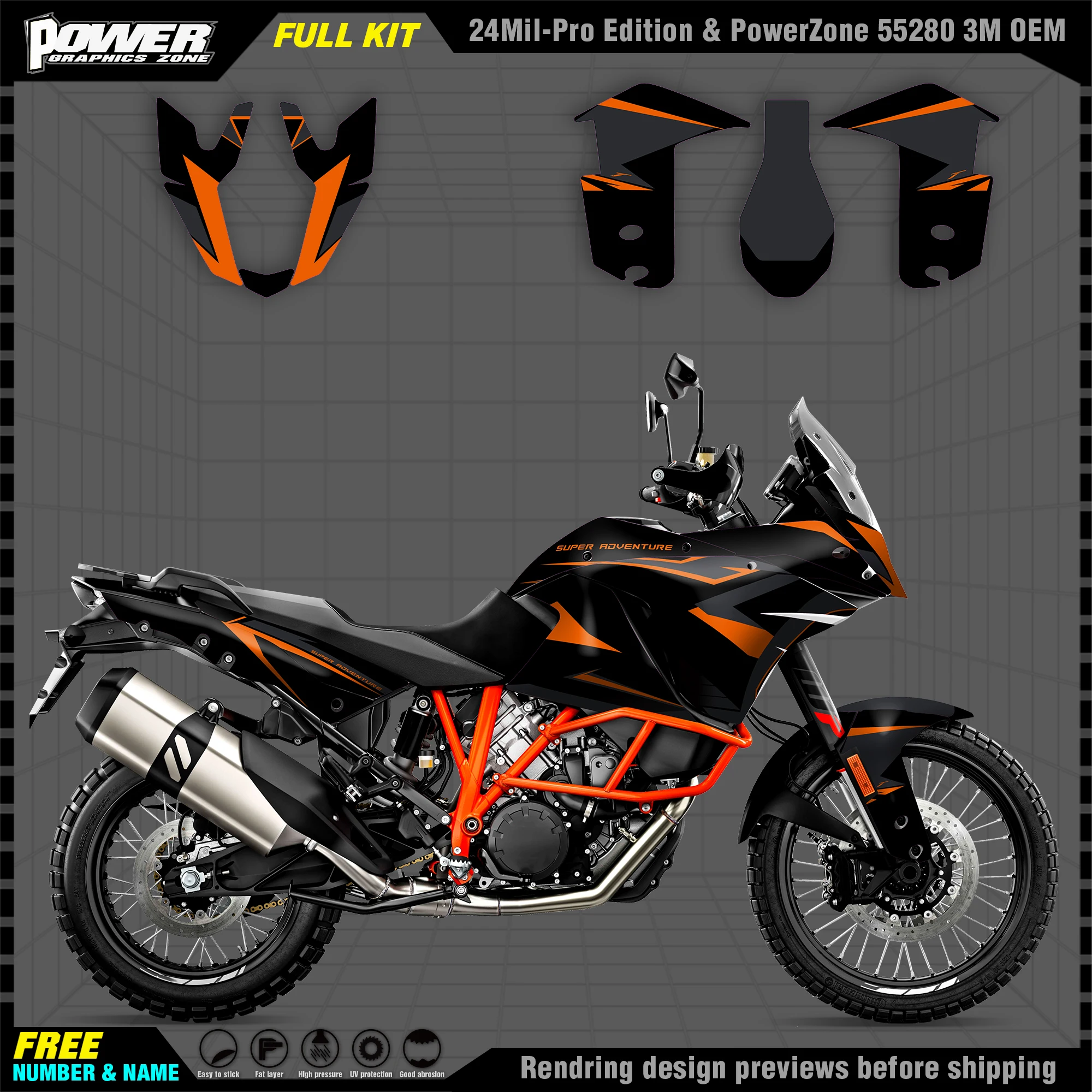 

PowerZone for Custom Team Graphics Backgrounds Decals Stickers Kit For KTM 03-16 ADV1050 1090 1190 RS Motorcycle 007