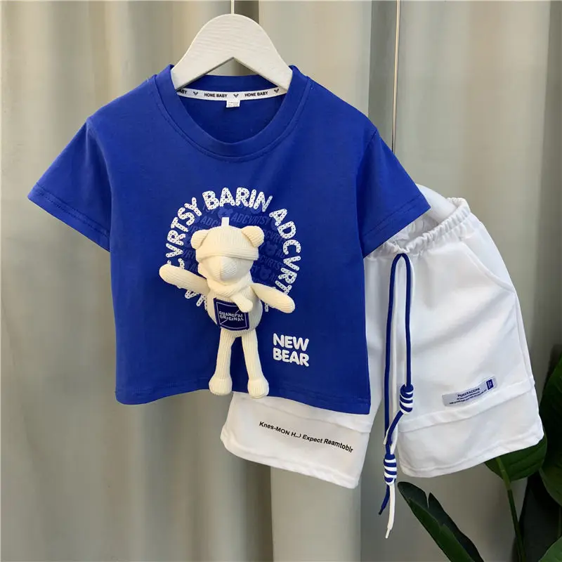 Boys Summer Suit 2022 New Foreign Handsome Baby Summer Fashionable Trendy Children's Short-Sleeved Clothes