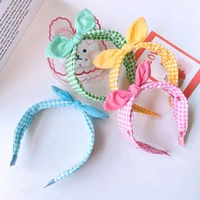 korean sweet plaid wide brimmed hairband headwear children cute bow small flowers fabric hair hoop headdress accessories