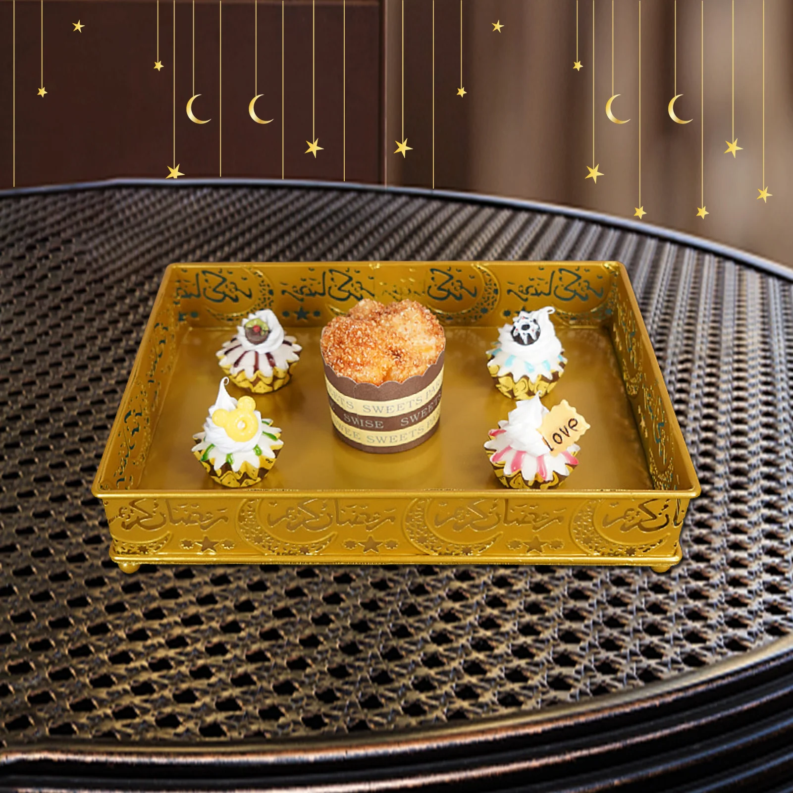 

Eid Food Serving Tray For Ramadan Decorations Mubarak Kareem Iron Rectangle Dessert Holder Calligraphy Characters Islam Muslim