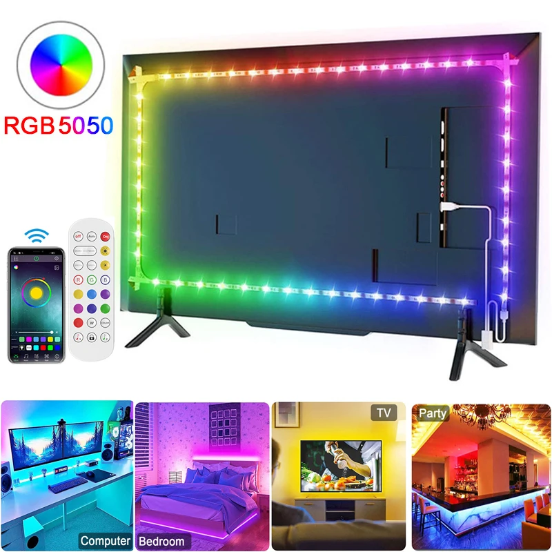 

Rgb Led Strip Light 5050 Lighting Control Led Tape for Bedroom Usb Led Strip Television Ambilight Tv Christmas Light Decoration