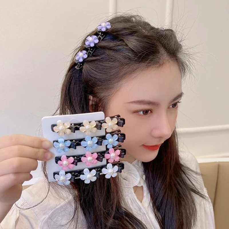 Цветок сверкающие кристаллы бабочки плетеные заколки для волос четырехлистный