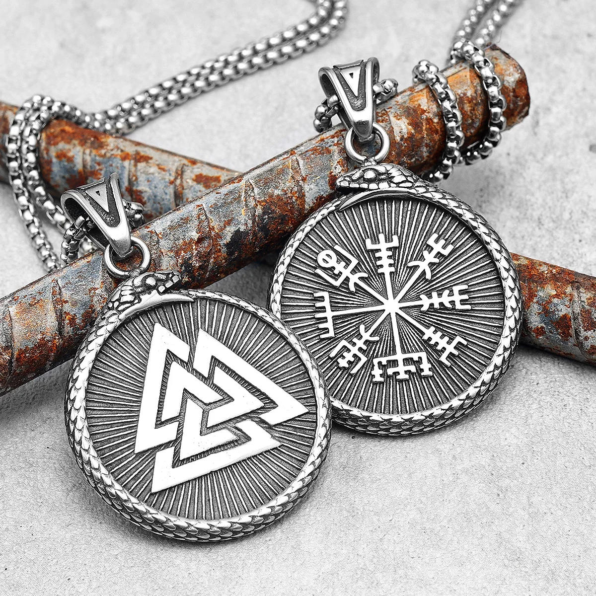

Viking Triangle Men Necklaces Stainless Steel Nordic Mythology Odin Runes Pendant Chain Punk Rap for Boyfriend Male Jewelry Gift