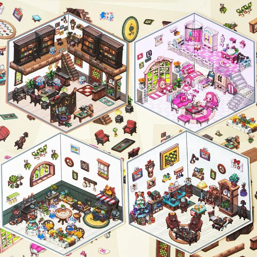 Мультяшные мини-сцены 3D пейзажные наклейки сделай сам имитация кабины