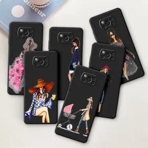 Black Dress girl Fashion Girl Case for Xiaomi Poco X3 Pro X4 M4 5G F4 F1 F3 GT C40 X3 NFC M3 X4 GT Matte Soft TPU Phone Coque