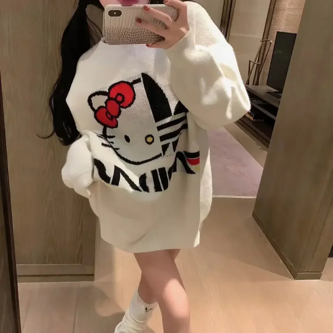 Свитер hellokitty Kawaii осенне-зимний утолщенный свитер для девочек милый топ с героями