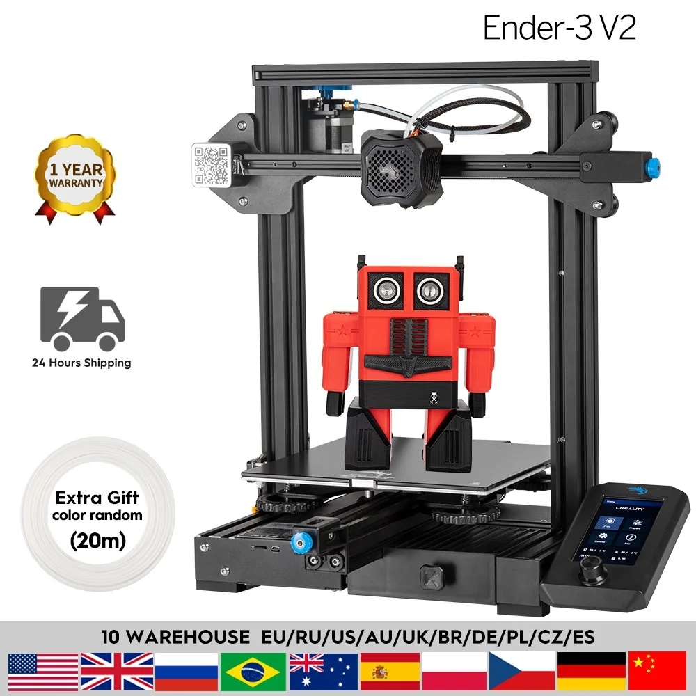 

Материнская плата 3D Ender-3 V2 с бесшумными шаговыми драйверами TMC2208, новый пользовательский интерфейс и цветной ЖК-дисплей 4,3 дюйма, 3D-принтер с...