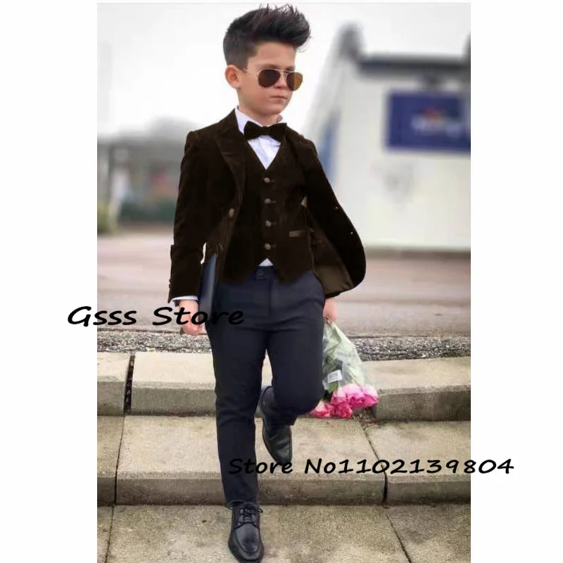 Boys Velvet Suit 3 Piece Formal Jacket Pants Vest Business Style Kids Blazer Party Pants Set costume enfant garçon