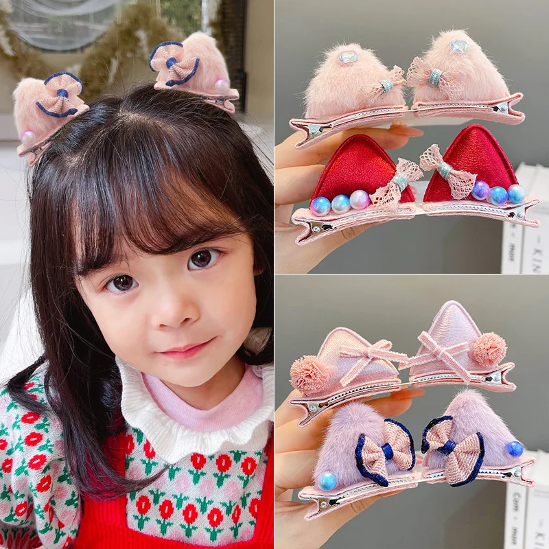 

A Pair Cute Furry Hairpin Clips Children Girl Baby Princess Animal Cat Ears 2 PCS Hair Clip Pin Accessories New Headdress Female