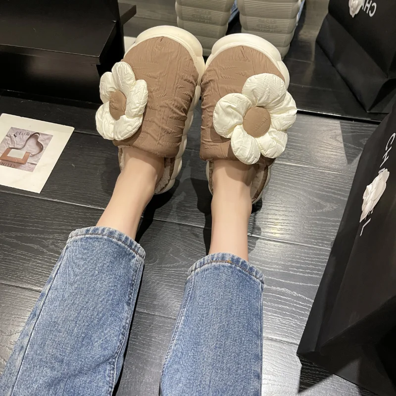 

Женские плюшевые тапочки с цветами, водонепроницаемые Нескользящие удобные хлопковые тапочки для улицы и дома, Осень-зима 2022