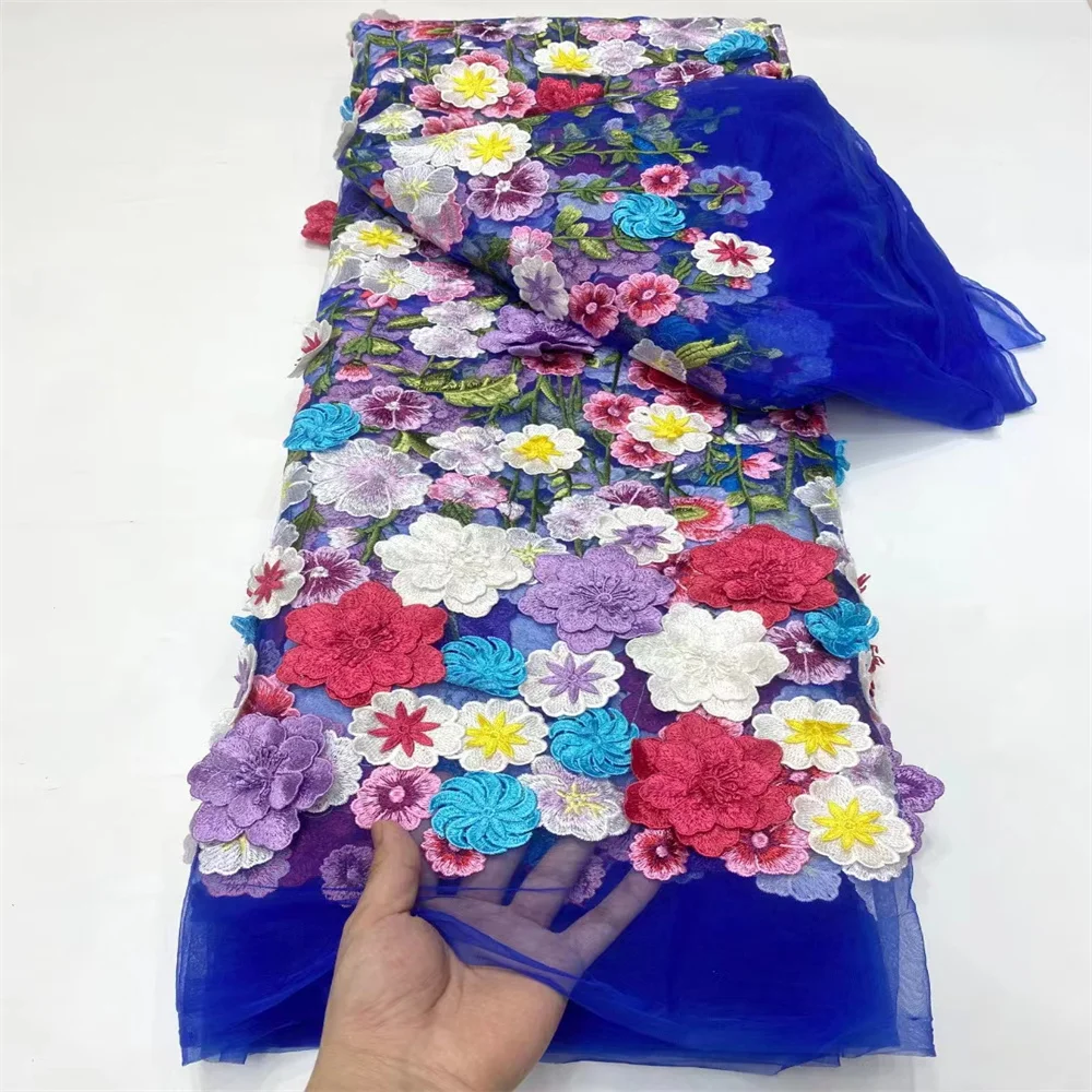 Горячая Распродажа африканская аппликация 3D Цветы Тюль Кружева Ткань 2024 высокое
