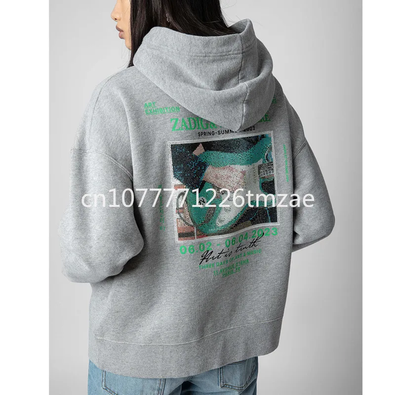 2024 Толстовка ZV брендовая французская с принтом гитары женская зимняя свитер